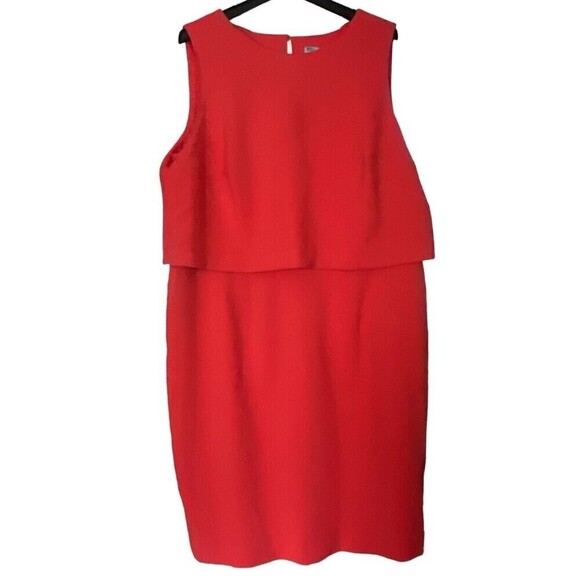 Eliza J Coral Red Mini Crepe Popover Dress Plus Size 16W - Picture 2 of 8